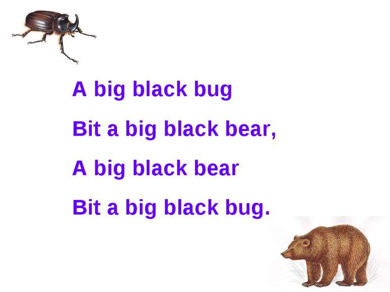 A big black bug Bit a big black bear, A big black bear Bit a big black bug.