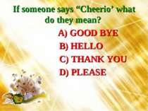 If someone says “Cheerio’ what do they mean? A) GOOD BYE B) HELLO C) THANK YO...