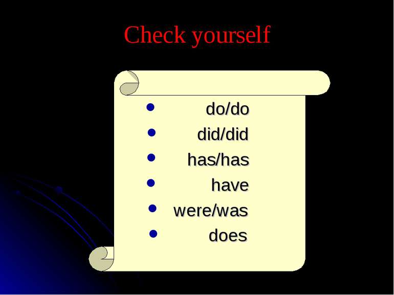 Check yourself do/do did/did has/has have were/was does