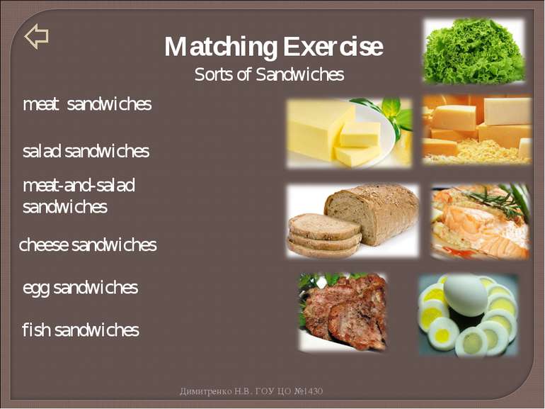 Matching Exercise Sorts of Sandwiches meat sandwiches salad sandwiches meat-a...