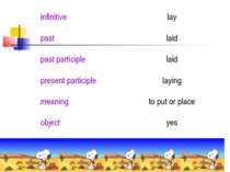 infinitive lay past laid past participle laid present participle laying meani...
