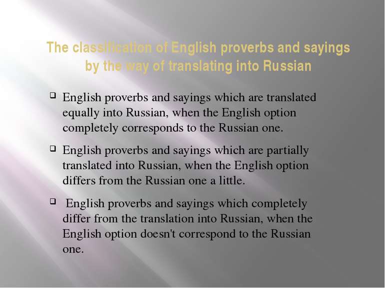 The classification of English proverbs and sayings by the way of translating ...
