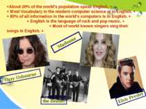 About 20% of the world's population speak English. Most Vocabulary in the mod...