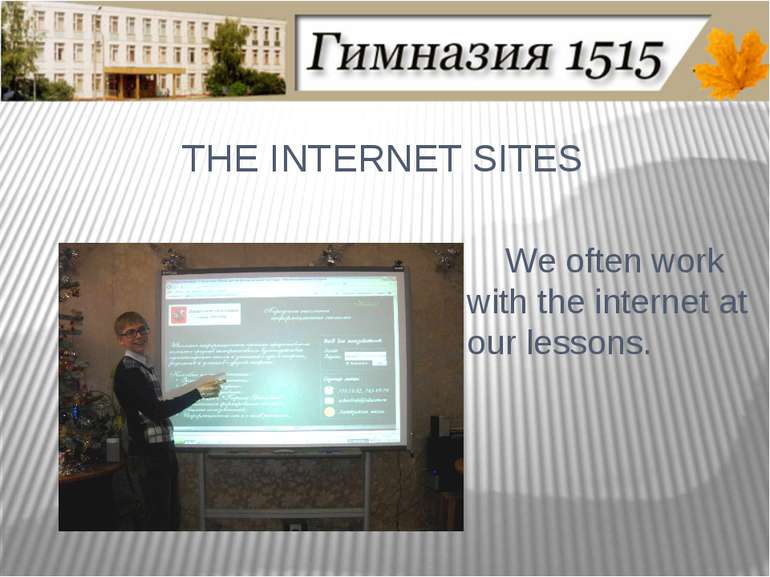THE INTERNET SITES We often work with the internet at our lessons.