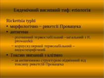 Ендемічний висипний тиф: етіологія Rickettsia typhi морфологічно ~ рикетсії П...