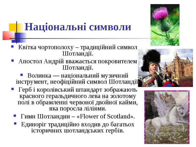 Національні символи Квітка чортополоху – традиційний символ Шотландії. Апосто...