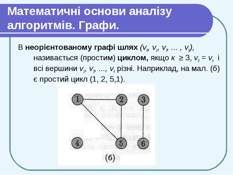 Математичні основи аналізу алгоритмів. Графи. В неорієнтованому графі шлях (v...
