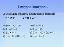 Експрес-контроль 2. Знайдіть область визначення функції у = (х-1)-1 у = (( х-...