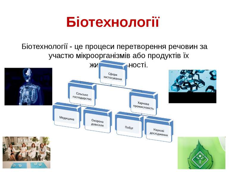 Біотехнології Біотехнології - це процеси перетворення речовин за участю мікро...