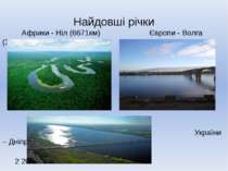 Найдовші річки Африки - Ніл (6671км) Європи - Волга (3530км) України – Дніпро...