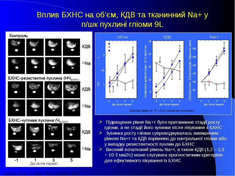 Вплив БХНС на об’єм, КДВ та тканинний Na+ у п/шк пухлині гліоми 9L Вірогідні ...