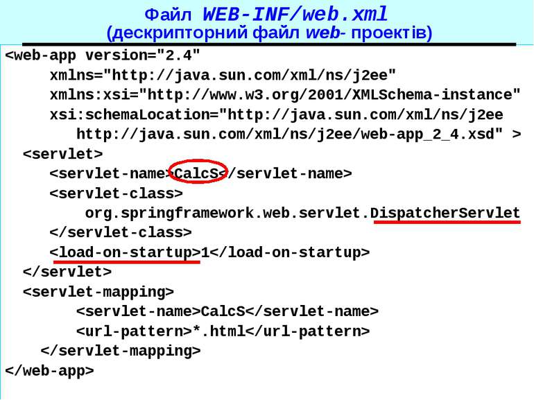 Файл WEB-INF/web.xml (дескрипторний файл web- проектів) CalcS org.springframe...