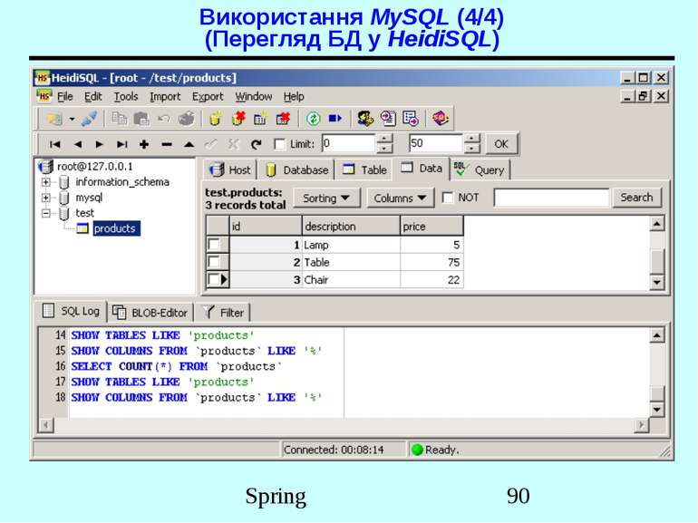 Використання MySQL (4/4) (Перегляд БД у HeidiSQL) Spring