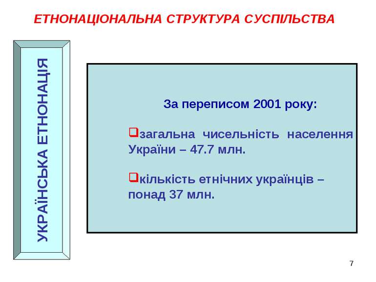 ЕТНОНАЦІОНАЛЬНА СТРУКТУРА СУСПІЛЬСТВА УКРАЇНСЬКА ЕТНОНАЦІЯ За переписом 2001 ...