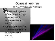 Основні поняття геометричної оптики Світловий пучок – область простору в межа...