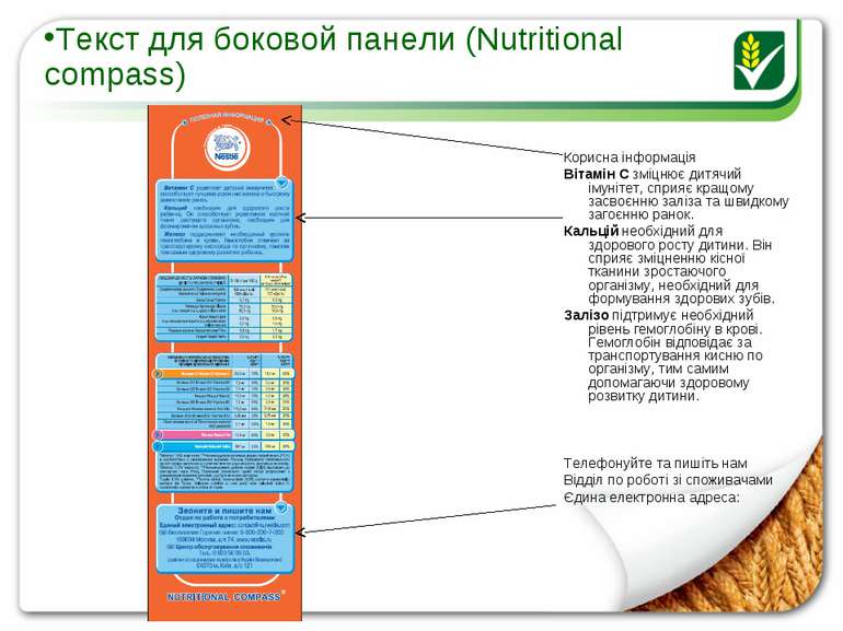 Текст для боковой панели (Nutritional compass) Корисна інформація Вітамін С з...
