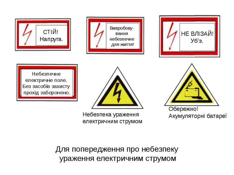 Для попередження про небезпеку ураження електричним струмом Небезпека ураженн...