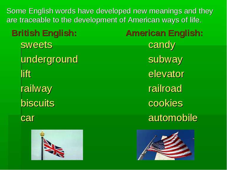 British English: American English: sweets candy underground subway lift eleva...