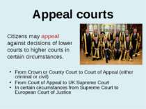 Appeal courts From Crown or County Court to Court of Appeal (either criminal ...