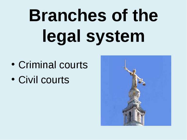 Branches of the legal system Criminal courts Civil courts