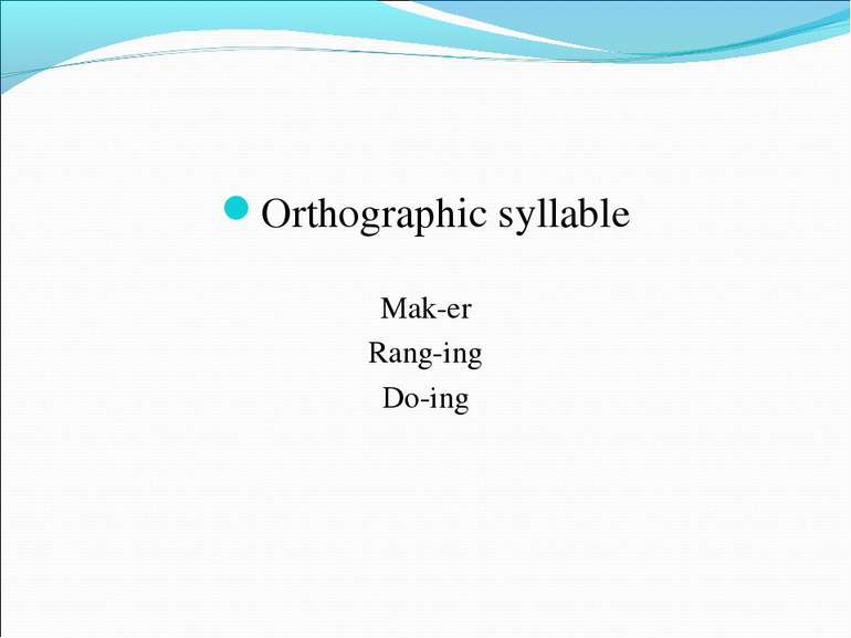 Orthographic syllable Mak-er Rang-ing Do-ing