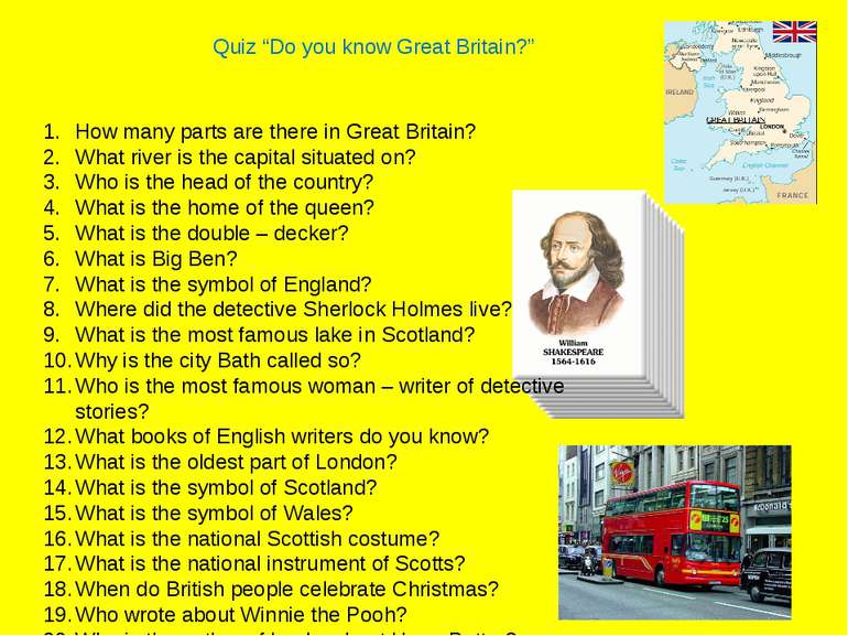 Quiz “Do you know Great Britain?” How many parts are there in Great Britain? ...