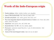 Words of the Indo-European origin Family relations: father, mother, brother, ...
