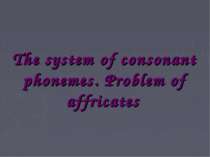 The system of consonant phonemes. Problem of affricates