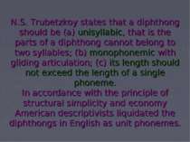 N.S. Trubetzkoy states that a diphthong should be (a) unisyllabic, that is th...