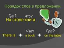 Порядок слов в предложении There is a book on the table Что? Где? На столе кн...
