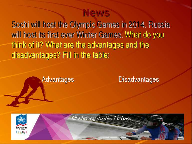 News Sochi will host the Olympic Games in 2014. Russia will host its first ev...