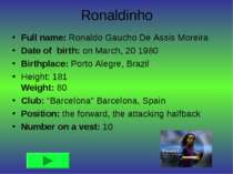 Ronaldinho Full name: Ronaldo Gaucho De Assis Moreira Date of birth: on March...