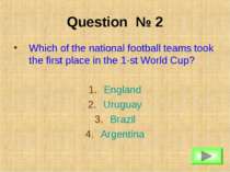 Question № 2 Which of the national football teams took the first place in the...
