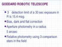 GODDARD ROBOTIC TELESCOPE 3σ detection limit of a 30 sec exposure in R is 15....