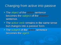 Changing from active into passive The object of the active sentence becomes t...