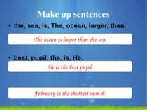 Make up sentences the, sea, is, The, ocean, larger, than. best, pupil, the, i...