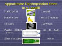 Approximate Decomposition times in a Landfill Traffic ticket 1 month Banana p...