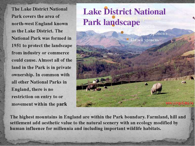 The Lake District National Park covers the area of north-west England known a...