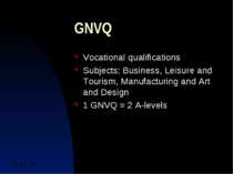 GNVQ Vocational qualifications Subjects: Business, Leisure and Tourism, Manuf...