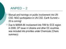 ANPED – 2 Manual and trainings on public involvement into UN CSD. NGO partici...