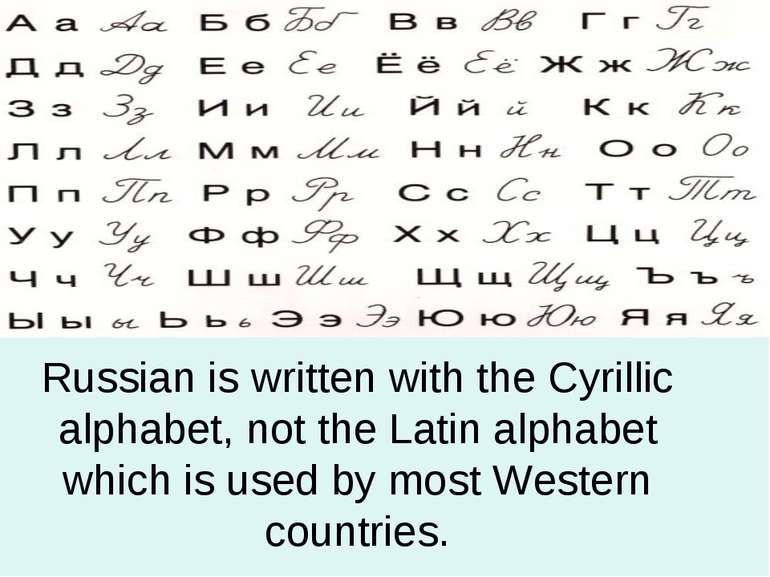 Russian is written with the Cyrillic alphabet, not the Latin alphabet which i...