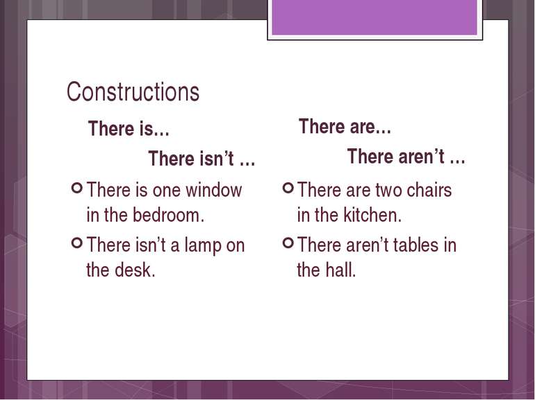 Constructions There is… There isn’t … There is one window in the bedroom. The...