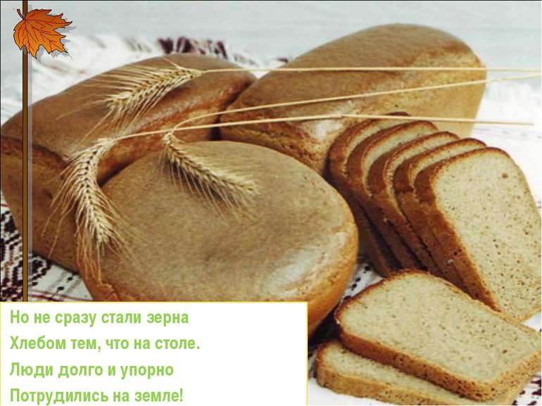 Но не сразу стали зерна  Хлебом тем, что на столе.  Люди долго и упорно  Потр...