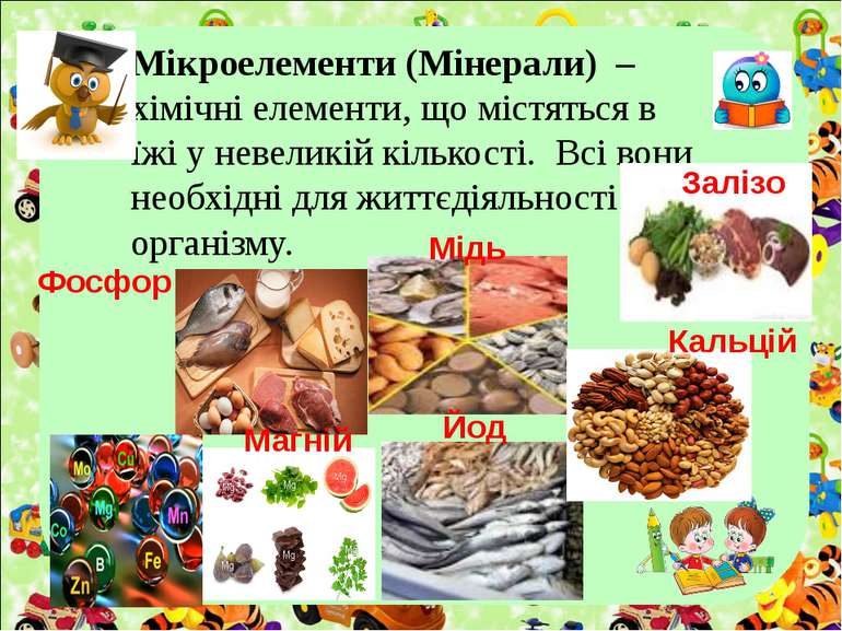 Мікроелементи (Мінерали) – хімічні елементи, що містяться в їжі у невеликій к...