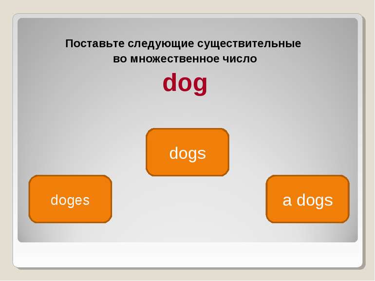 Поставьте следующие существительные во множественное число dog dogs doges a dogs