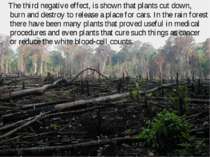 The third negative effect, is shown that plants cut down, burn and destroy to...