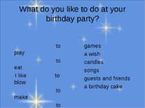 What do you like to do at your birthday party? to play to eat I like to blow ...