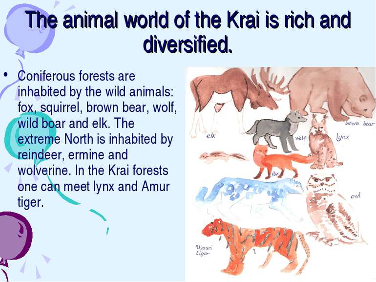 The animal world of the Krai is rich and diversified. Coniferous forests are ...