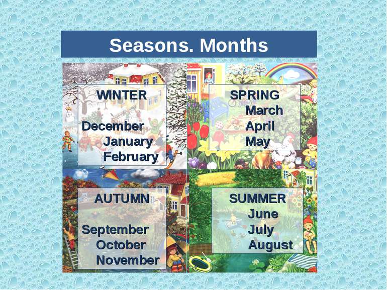 Seasons. Months WINTER December January February SPRING March April May AUTUM...