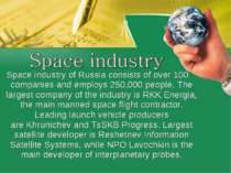 Space industry of Russia consists of over 100 companies and employs 250,000 p...